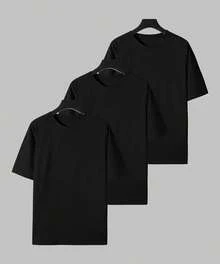 Set Of 3 Men's T-Shirts, 100% Cotton, Printed On The Back: Fantasy Star, Cross, Wings, Gothic, Emo, Dark, Skull Designs. Casual, Basic, Daily Style, Comfortable, Soft, Cool, Streetwear, Skater Style. - 3 黑 - 查看 2