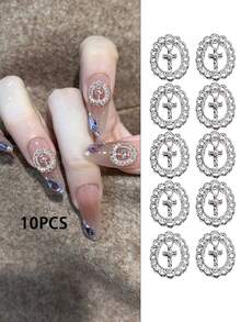 10款经典欧美奢华金属十字架美甲饰品，款式和颜色可自由搭配，哥特式金属极简美甲饰品，完美契合女孩和女士的美甲装饰，Y2K复古十字架美甲配件，美甲饰品和宝石美甲饰品，美甲用品 - 彩色 - 查看 2