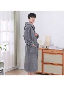 1pc Unisex Bathrobe, Long Robe, Loungewear Robe, Kimono, Sleepwear, Suitable For Men And Plus Size Women, Casual Home, Spa, Salon Use, Gift Bathroom Decor - Multicolor - View 7