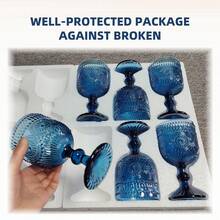 Sunflower Embossed Wine Glasses Set Of 6 – 10oz Blue Vintage Goblets, Dishwasher Friendly Stemmed Drinking Cups For Wedding Toast, Cocktail, Juice & Home Entertaining - 藏蓝色 - 查看 5