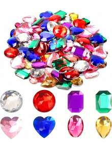 EstiloGemas de acrílico con forma redonda de corazón y estrella de 1 pulgada para manualidades y manualidades, para hacer disfraces, cosplay, caja de almacenamiento para fiestasVersión mejorada - 120 piezas en varios colores - Ver 1