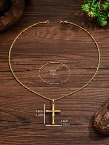 1 pezzo Collana con pendente a croce vintage placcato oro 18K da uomo, pendente a croce con statua 3D di Gesù, adatto per outfit personalizzati, occasioni di moda e outfit di fede - Dorato - Visualizzare 8