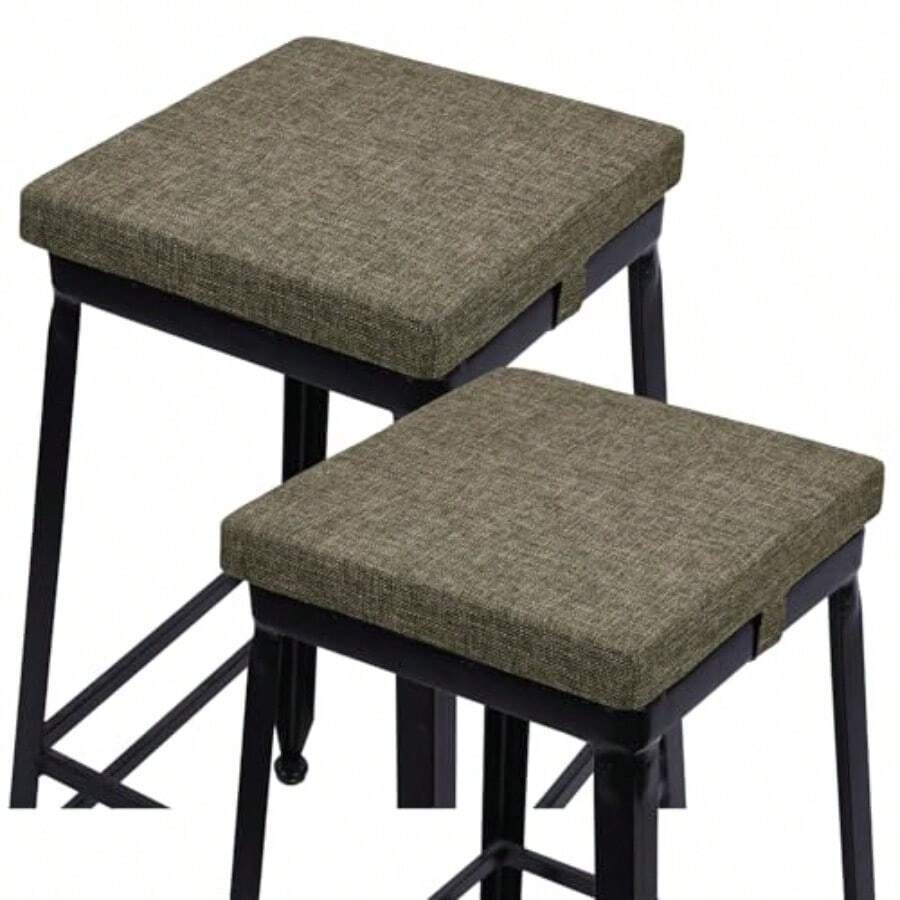 baibu Juego de 2 cojines cuadrados de 12 pulgadas con lazos taburete de bar antideslizante con funda lavable a máquina solo dos almohadillas para orejas café 12 pulgadas - Marrón - Ver 1