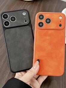 Luxury Matte Faux Leather Phone Case Compatible With IPhone 17 Pro Max 17 16 15 14 13 Pro Max Retro Shockproof Lens Protection Back Cover - Orange - View 5