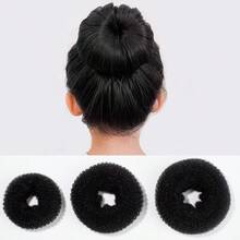 3pcs Girls' Donut Bun Maker With Style Hairpin & Blossom Design Hair Stick Set - Black - View 8