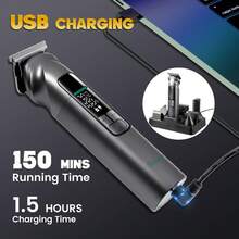 Hatteker 1件套多功能理发器套装，理发器，鼻毛修剪器，便携式，私人，油头雕刻电动理发器 - 灰色 - 查看 3