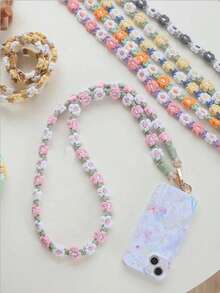 1pc Handmade Woven Daisy Flower Crossbody Pouch With Phone Strap, Rope Keychain Compatible With Android And Most Smartphone,Gifts For Mother, Family, Friends, Kids, Birthday, Holiday Phone Chain - Multicolor - View 1