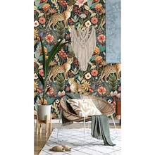 HAOKHOME Papel pintado para despegar y pegar con selva floral de leopardo y bosque de animales extraíble para decoración del hogar verde café rosa 45 x 300 CM - VerdecaféRosa - Ver 2