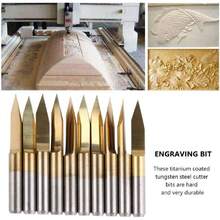 Broca para grabar, 175 mm de titanio recubierta de acero de tungsteno Grabado CNC Herramienta de talla de brocas (10pcs)(3.175 * 30°*0.1),37268663 - Azul y blanco - Ver 2