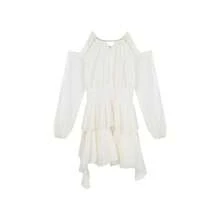 White Long Sleeve Dress Fairy Summer Waist-Cinching Chiffon Short Dress Ruffled Cake A-Line Dress Vintage Style - 杏色*328 - 查看 11