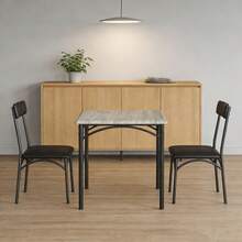 Juego de mesa de comedor de 3 piezas para 2, mesa de cocina industrial pequeña y 2 sillas, juego de mesa de desayuno para cocina, juego de mesa de desayuno para comedor, sala de estar, apartamento, espacio pequeño - Gris - Ver 2