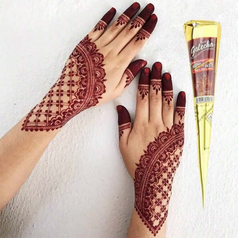 1pc Red Henna Temporary Tattoo Sticker, Semi-Permanent Waterproof Henna Tattoo Sticker, Suitable For Temporary Body Art And Tattoo Design - Red - View 1