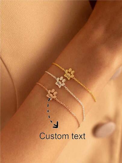 1 Pulsera con huella de pata grabada, pulsera personalizada con huella de pata de mascota con nombre como regalo para amantes de los animales, regalo conmemorativo de mascota con 1-3 nombres, pulsera con nombre de mascota, joyería recuerdo de mascota, pulsera con huella, mamá de perro, mamá de gato en oro, oro rosa con estilo, moda de otoño, vintage, unisex