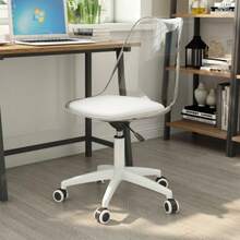 Moderner Drehstuhl mit transparenter Rückenlehne - höhenverstellbar, PU-Polster, gleitende Rollen für sichere Bewegung. Minimalistisches Design für europäische Haushalte und Büros. - Blanc - Voir 4