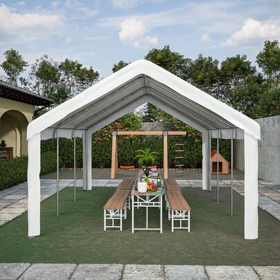 4x6m Car Tent Garage – Separate Front And Rear Rolling Doors With Dual-Sided Access, Reinforced And Weatherproof Design – Removable Roof And Side Walls