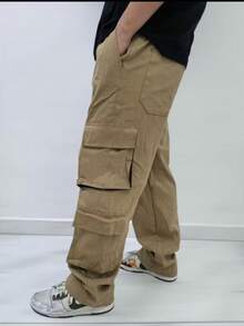New Model Men's Cargo Jeans, Black Washed, Stonewashed, Original Straight Leg, Loose Fit, 8 Pockets - Apricot - View 1
