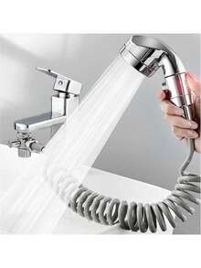 Mini Shower Head Set: Silver Travel Shower Head + 2m Gray Expandable Hose, Powerful Compact Portable Shower Head With 2m Gray Expandable Hose, 2-Piece Multi-Purpose Shower Combo