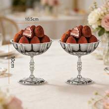 2/4pcs Stainless Steel Lotus Shaped Dessert Cups, Trays, Ice Cream Bowls, Pudding Bowls, Candle Holders, Cake Stands, Suitable For Home, Dessert Shop, Garden - Silver - View 8