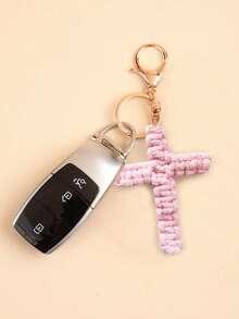 Makramee Kreuz Schlüsselanhänger, Jesus Schlüsselanhänger Christlicher Auto Schlüsselanhänger, Taschenanhänger Handgefertigt Gewebt Weiches Kreuz Schlüsselring Bohemischer Dekor Geeignet für Partygeschenke - Verschiedenfarbig - Übersicht 5