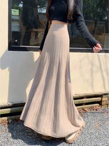 Women Sweater Skirts - Khaki - View 3