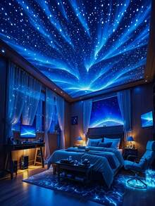 1 pièce Lampe de projection 2-en-1 Vague d'aurore, Projecteur de ciel étoilé d'aurore, Alimenté par USB, Veilleuse de chambre, Lampe de chevet, Idéal pour fête, cadeau d'anniversaire, projette sur le plafond/mur, décoration de Noël - Noir - Voir 4