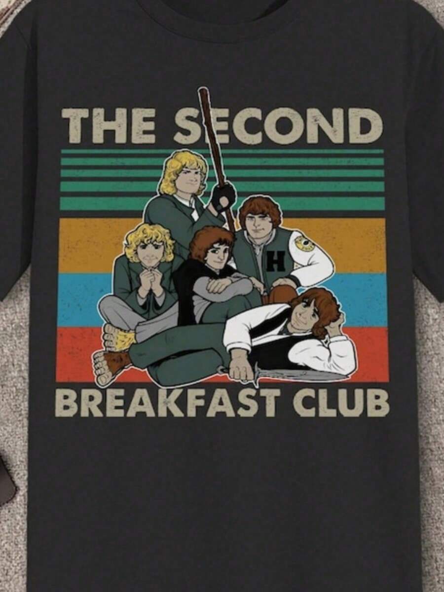 The Second Breakfast Club Hobbit Funny Fantasy LOTR Sunset Retro Vintage Shirt - màu đen - Xem 1