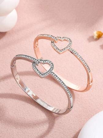 Fashionable & Elegant Heart-Shaped Rhinestone Bracelet, Women's Jewelry Accessory For Daily Wear, Music Festivals, Valentine's Day, Great Gift For Girlfriend