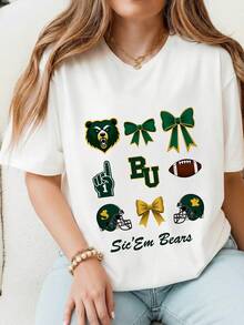 Baylor Bears T-Shirt College Football Shirt Womens Football Bow Tee Sic Em Bears 100% Cotton Crew Neck Short Sleeve Coquette Aesthetic Game Day Graphic BU Logo Ribbon Helmet Gift For Her Cute Sports Fan Apparel Soft Breathable Casual Classic Fit Summer Top-1 - trắng - Xem 5