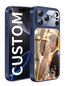 1 Personalized Custom Family, Friend, Couple Photo High-Definition Glass Blue Smart All Inclusive Phone Case, Compatible With IPhone 17/Air/17pro/17promax/16/16pro/16plus/16promax/15/14/13 Series Models, Specific Phone Models To Be Confirmed, Suitable As New Year's And Christmas Gifts For Close Friends - Blue - View 5