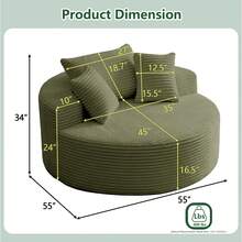 55"L Oversized Round Chaise Longue Chair Indoor, Corduroy Sponge Single Sofa, Oversized Round Chairs, Modern Sleeper Chair For Living Room,Projection Room, Wide Armrest Chairs Black - màu xanh lá - Xem 3