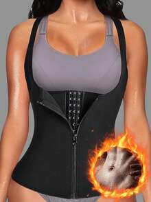 1pc Women's Sports Plastic Waist Trainer, With Zipper, Tight Waist Cincher, Body Shaper, Waist Trimmer For Women, Compression Vest With Adjustable Shoulder Straps And Zipper, Bust Support And Abdomen Tightening, Waist Trainer, Bust Support Straps, Waist Training Belt, Tight Waist Cincher, Abdomen And Waist Cincher Belt, Sports Waist Belt, Abdominal Trainer, Compression Waist Belt, Women's Abdominal Control Belt, Yoga Running Waist Belt, Gift For Friends - Black - View 2