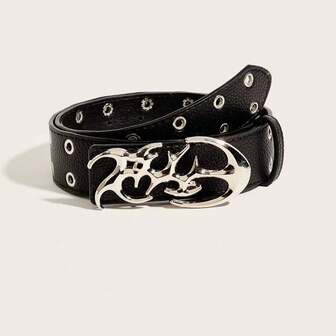 1 pieza Cinturón de hombre con remaches asimétricos de doble hilera de cuero PU hueco estilo punk metal Y2K. Ideal para verano, otoño, Halloween, otoño/invierno, adolescentes, jóvenes, uso informal, actividades al aire libre, deportes, vacaciones, graduación, cumpleaños y uso diario.