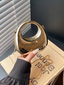 新款亚克力迷你手提包，时尚手拿包，个性化新月形晚宴包，单肩链条斜挎包 - 金色 - 查看 5