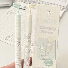 范仕翔新款治愈系猫咪天使翅膀圆珠笔，时尚高品质按压式黑色圆珠笔，带替换笔芯，0.5mm速干毛笔笔尖，适合解题，学生记笔记和书写。 - 黑色 - 查看 6