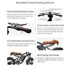 Adult Electric Bicycle With 20-Inch Wide Tires, 750W Motor, 36V 15Ah Battery, Top Speed 45-50 Km/H.Black And White - 黑與白 - 查看 9