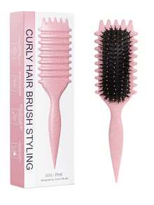 卷发定型梳 | 2026 专业卷发梳，打造完美卷曲、波浪和螺旋卷发 – 防毛躁、顺滑易梳，沙龙级造型（粉色） - 彩色 - 查看 1