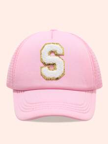 1顶儿童粉色26字母网眼棒球帽，男女通用幼儿遮阳帽，适合户外活动和日常佩戴，防紫外线 - 金標-粉海綿帽 - 查看 40