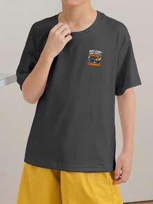 Tween Boys Casual Printed Crew Neck Short Sleeve T-Shirt, Summer Top - Dark Grey - View 3