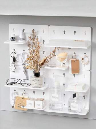 1 szt. nieperforowany biały plastikowy regał magazynowy, wielofunkcyjny regał magazynowy, solidny nieperforowany regał magazynowy, wieszak ścienny z haczykami, wieszak ścienny z haczykami do salonu i sypialni, odpowiedni do dekoracji wnętrz, takich jak salon, sypialnia, kuchnia itp.