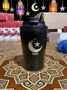 1pc 350ml/12oz Stainless Steel Double Wall Insulated Coffee/Milk Cup, Ramadan Gift, Star & Moon Design - Multicolor - View 4