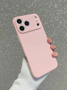 Soft Silicone Cute Pink Matte Finish Protective Case, Shockproof Anti-Slip Anti-Fingerprint Full Body Cover With Camera Protection, Compatible With IPhone 16/ 13/ Galaxy Smartphones - Pink - View 3