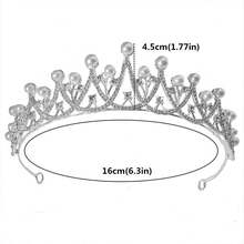 1pc Elegant Women's Headband Hair Accessory, Large Crystal Adorable Crown Rhinestone Headpiece - Pearl - View 4