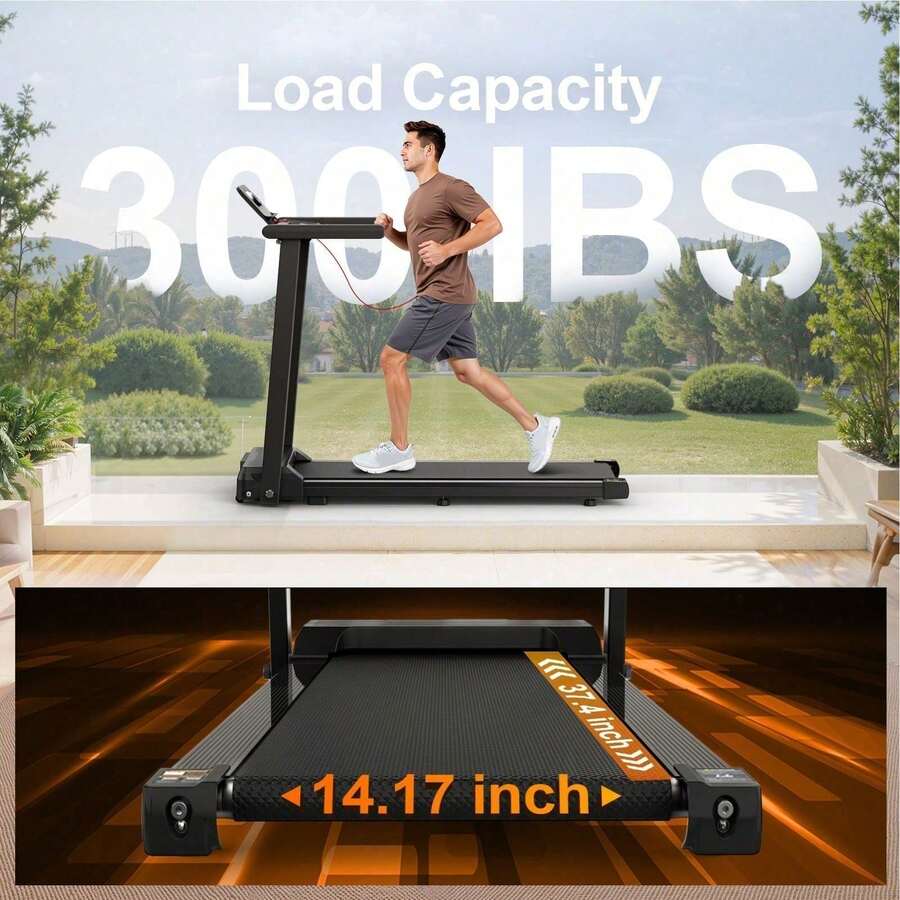 Folding Treadmill With Handles | 2.5HP Foldable Treadmill With LED Display | 300LBS Capacity | Ideal For Home & Small Spaces - Black - View 1