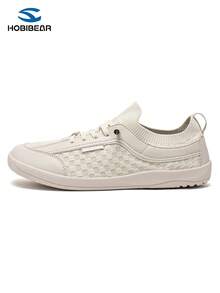 HOBIBEAR 男女通用套脚运动鞋，不对称印花，柔软橡胶鞋底，宽楦设计，舒适耐穿，高品质欧美步行鞋 - 米色 - 查看 2