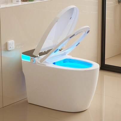 Vipbear Smart Toilet - Manual Flip Lid, Remote Dual Flush, Auto Seat Spray & Flush, Heated Seat, Emergency Power-Off Flush, Night Light, LED Display, Leakage & Fireproof Protection, Damping Slow-Close, Wireless Remote Control