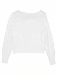 韩版小众设计显瘦百搭抗衰老斜肩不对称长袖针织衫 - 白色 - 查看 2