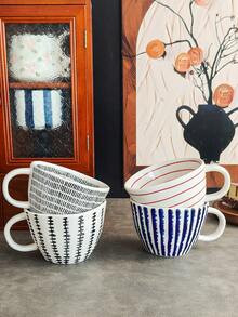 1pc Handpainted Minimalist Large Capacity Ceramic Mug, Household Breakfast Cup, Asymmetrical Niche Office Coffee Cup - Multicolor - View 3