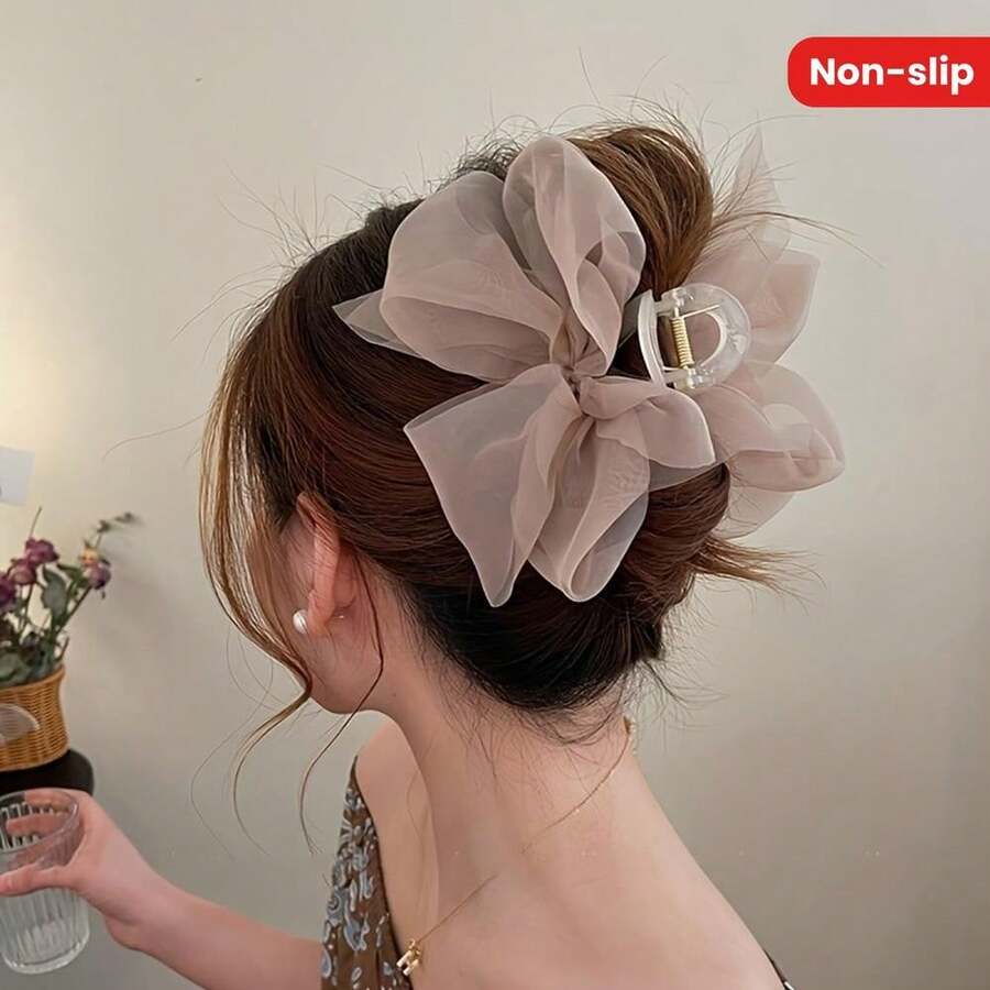 Elegant Fabric Bow Hair Clip With Tassel & Loop - Non-Slip Rectangular Hairpin, Beige//Soft Pastel Colors, Solid Color Bow Hair For Women &, Boho Wedding, Everyday, Formal Events - Hold For Braids, Buns, Ponytails, Single Hair Accessory With Delicate - Nhiều màu - Xem 1