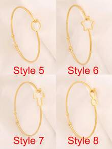 2个开口手镯，不锈钢几何花朵圆形心形手镯，DIY珠宝手链制作材料，手镯底座 - 2件#手鐲 - 查看 3