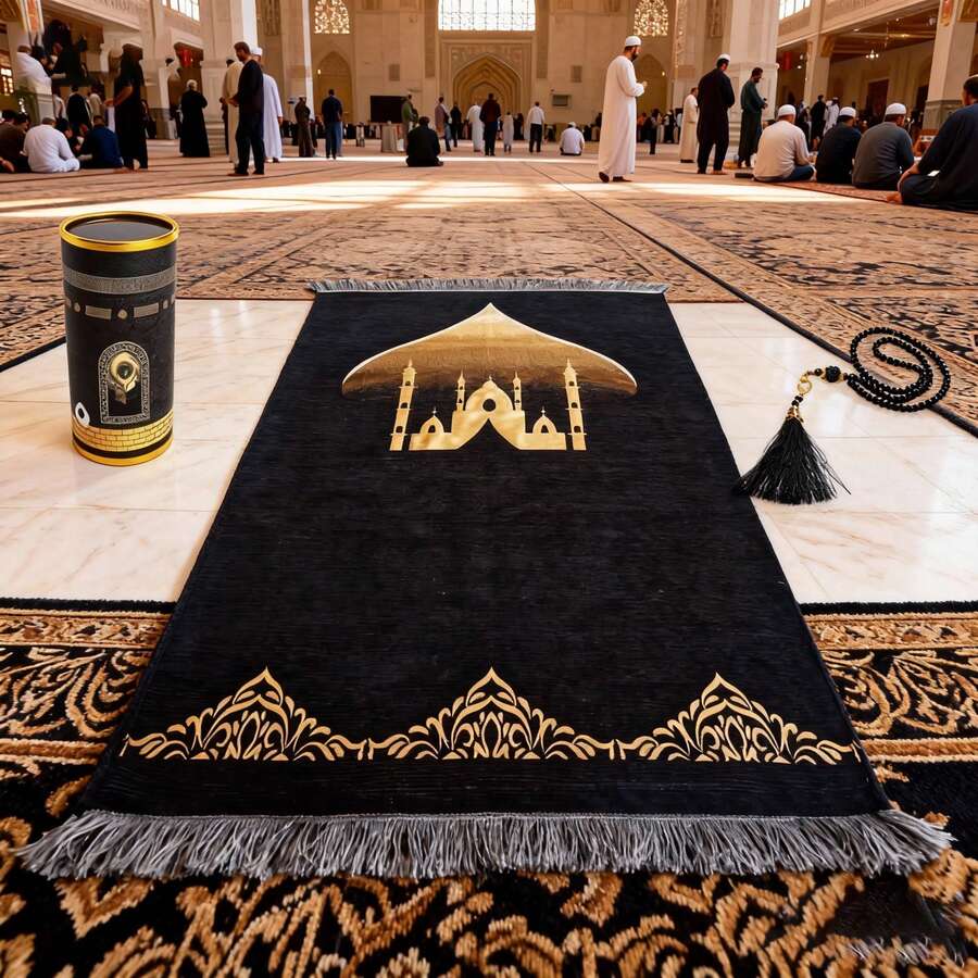 1 Peça Tapete de Oração Dobrável - Design Elegante Preto e Dourado, Lavável em Máquina, Uso Interno/Externo, Tamanho Extra Grande, Ideal para Adoração e Fins Religiosos - Multicolorido - Visão 1